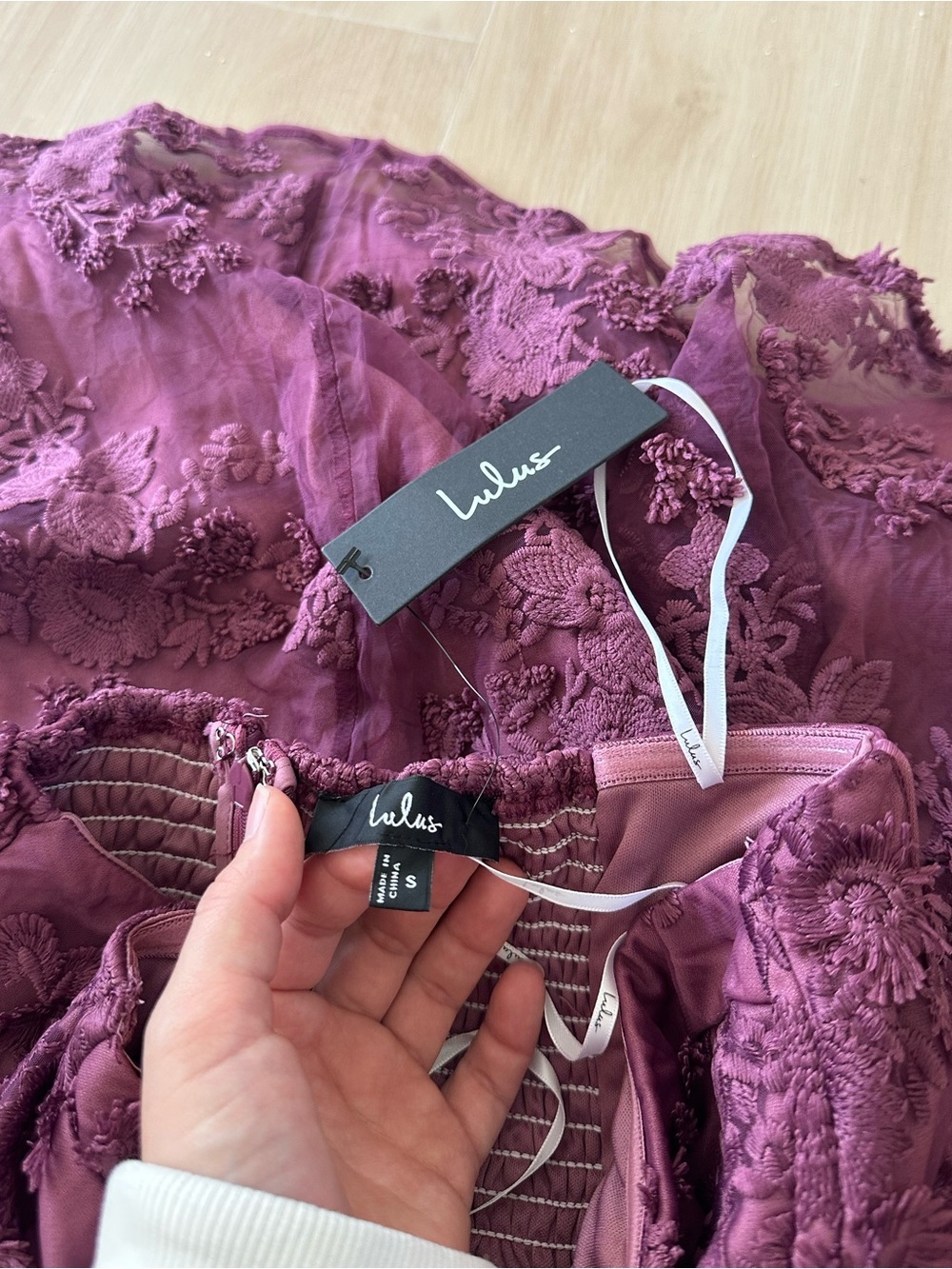 LULU'S Quite Perfect Purple Floral Embroidered Strapless Midi Dress - Picture 6 of 6